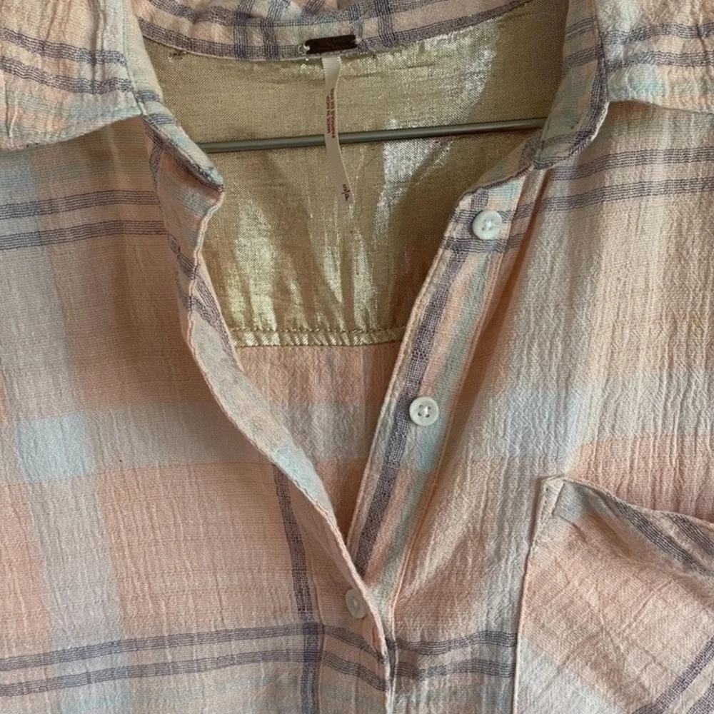 Free People Cutie Plaid Shirt Button Down Batwing Sleeve Collared Size Small